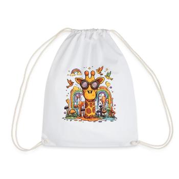 Giraffe in Rainbow Forest - Drawstring Bag - white - Front