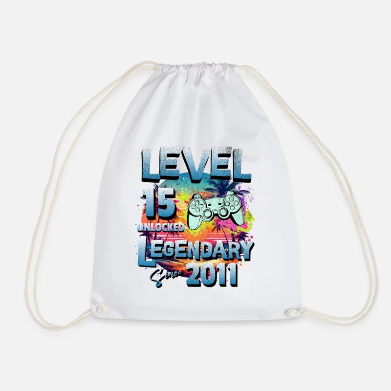Level 15 Jahre Freigeschaltet seit 2011 Geburtstag - Turnbeutel - Weiß