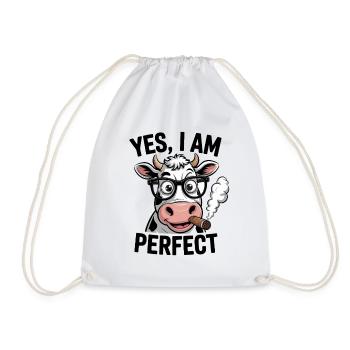  Yes I Am Perfect Lustige Kuh Mit Brille Und - Turnbeutel - Weiß - Vorne