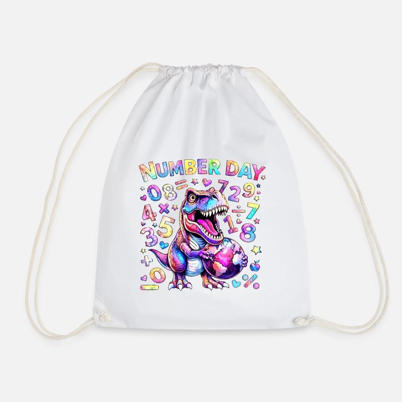 Dino Number Day Rainbow - Drawstring Bag - white