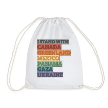 Solidarity with Canada, Greenland, Gaza, Ukraine - Drawstring Bag - white - Front