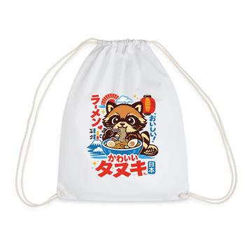 Kawaii Raccoon | Ramen | Noodle soup | Fast Food - Drawstring Bag - white - Front