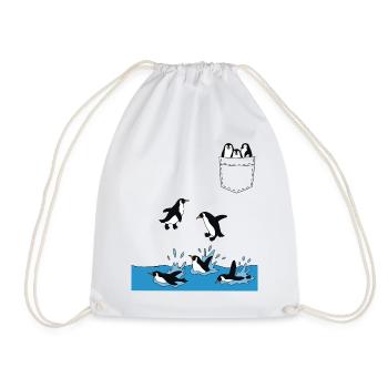 Penguin Jump Into The Water Pocket Design - Drawstring Bag - white - Front