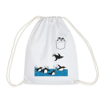 Penguin Jump Into The Water Pocket Design - Drawstring Bag - white - Front