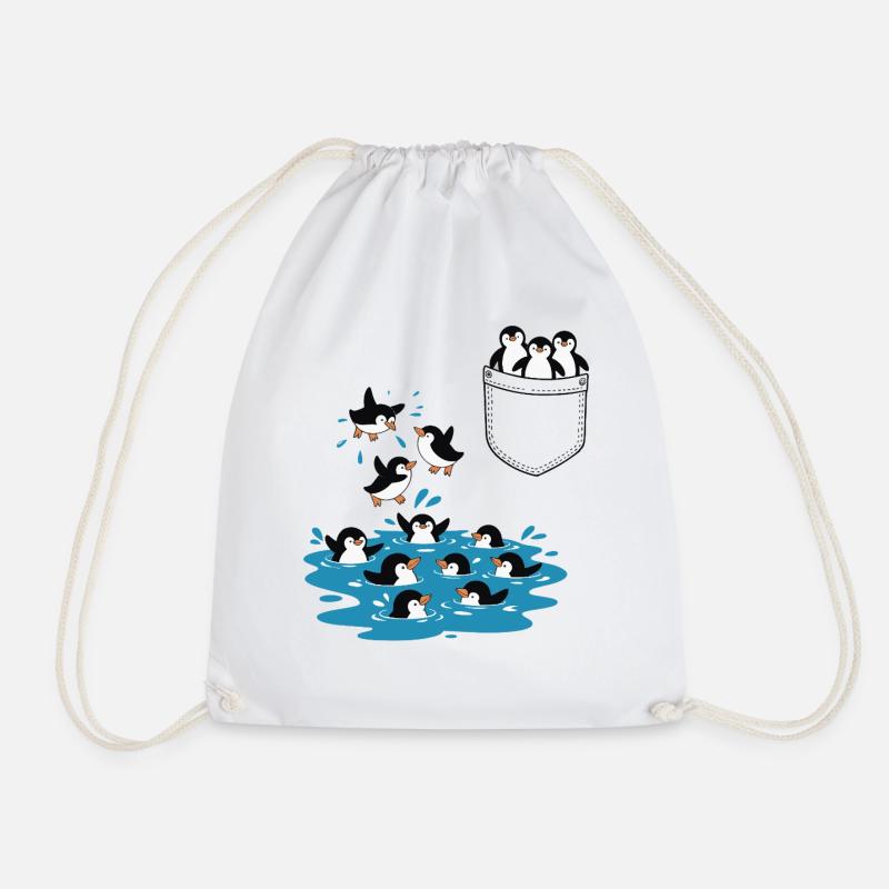 Pinguin Sprung ins Wasser Pocket Design - Turnbeutel - Weiß