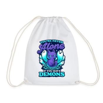 Demon Cat – You're Never Alone - Drawstring Bag - white - Front