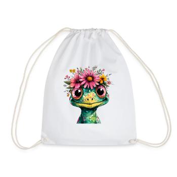 Flower Crown Frog Illustration - Drawstring Bag - white - Front