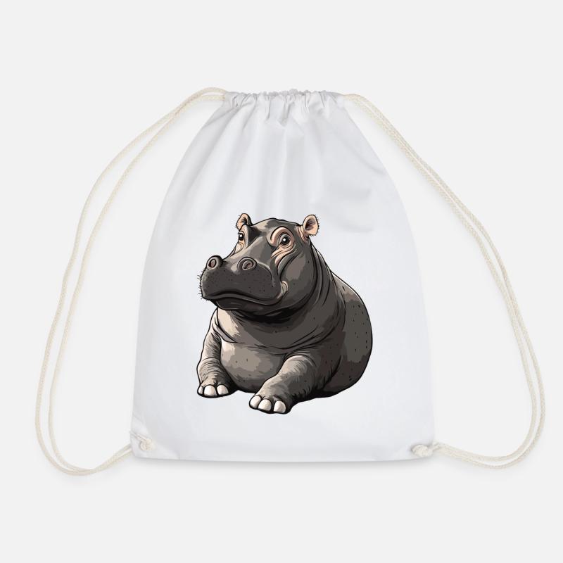 Silent Hippo Cartoon Style - Drawstring Bag - white