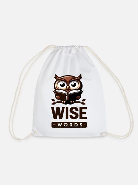 Weise Eule mit Buch – Wörter - Turnbeutel - Weiß