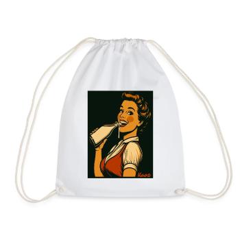 Retro Dame mit Milch Getränk  - Turnbeutel - Weiß - Vorne
