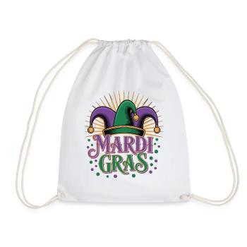 Mardi Gras T-Shirt – Carnival Jester Hat - Drawstring Bag - white - Front