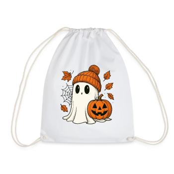 Fantôme d’Halloween avec citrouille - Tenue d’automne douce - Sac de sport léger - blanc - Devant