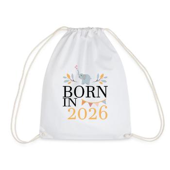 Born in 2026 Baby Elephant Soon Mom Gift - Drawstring Bag - white - Front