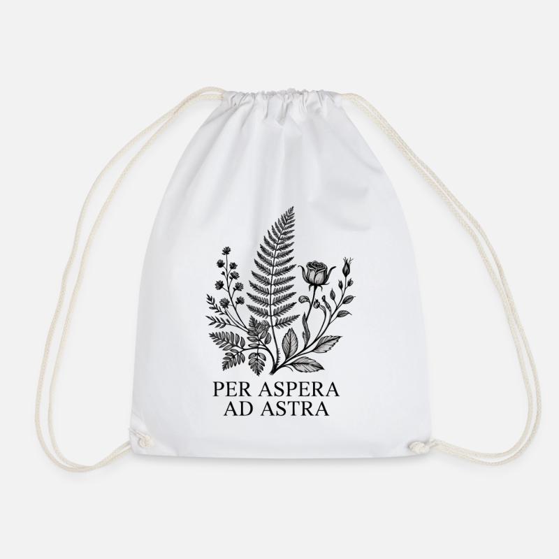 Per Aspera ad Astra Black & White Flower Wreath Latin - Drawstring Bag - white