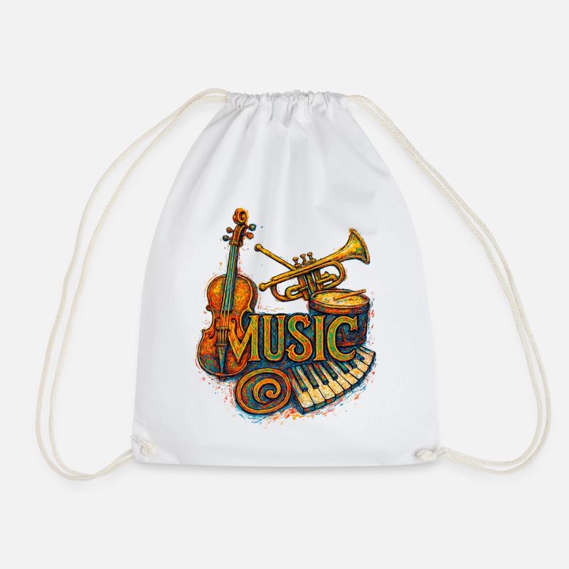 Musikinstrumente Vintage-Collagekunst - Turnbeutel - Weiß