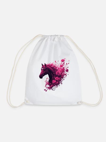 Magenta Pferd mit Blütenwirbel - Turnbeutel - Weiß