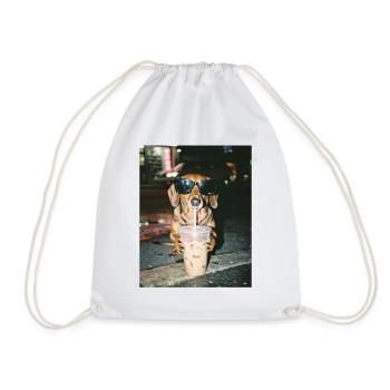 Dackel trink Eiskaffee, Lustiges Dackel Foto - Turnbeutel - Weiß - Vorne
