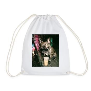 Französische Bulldogge trink Eiskaffee - Turnbeutel - Weiß - Vorne
