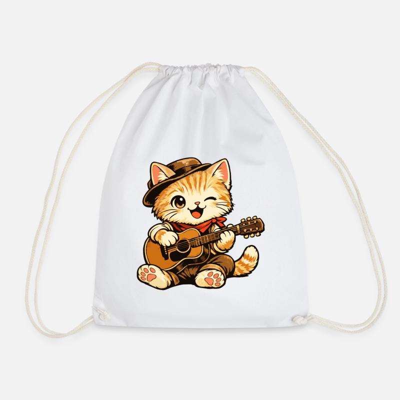 chat_guitare - Drawstring Bag - white
