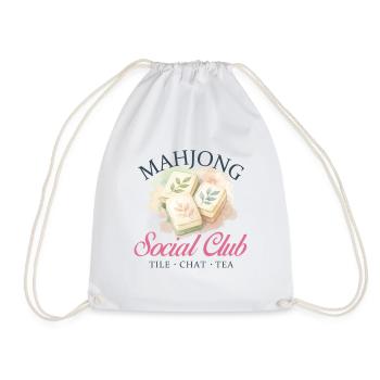 Mahjong Social Club Tile Chat Tea - Drawstring Bag - white - Front