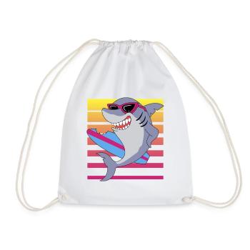 Retro Surfing Shark With Sunglasses Graphic - Drawstring Bag - white - Front