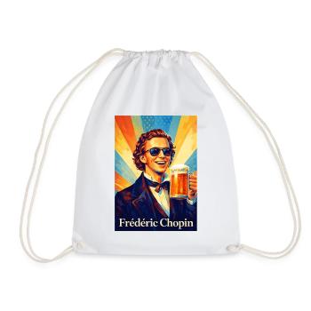 Retro Beer Portrait in Warm Sunbeams - Drawstring Bag - white - Front