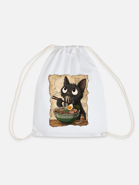 Funny black Cat eating Ramen Noodles Japan Food - Turnbeutel - Weiß