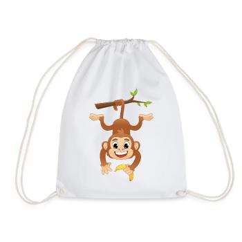 Mignonne banane de singe suspendu Dessin animé rétro - Sac de sport léger - blanc - Devant
