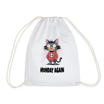 Monday Again Cat – Funny Cat Humor - Drawstring Bag - white - Front