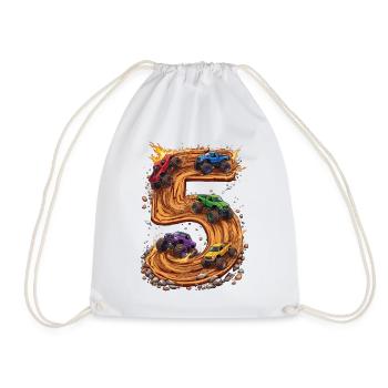 5th Birthday, 5 Year Old Boy, Monster Truck - Drawstring Bag - white - Front