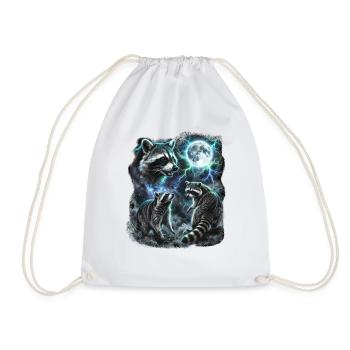 THREE Wild Raccoons with Moon Wildlife Designs - Drawstring Bag - white - Front