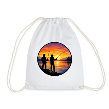 Angler sunset on the lake - Drawstring Bag - white - Front