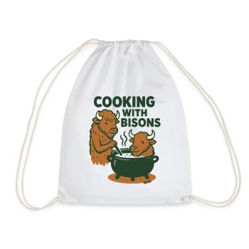 Cooking with Bisons - Drawstring Bag - white - Front