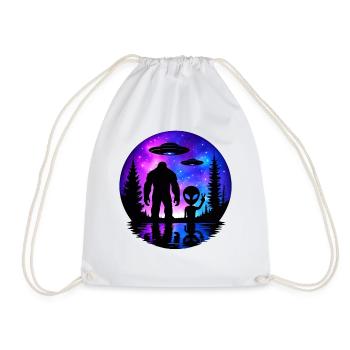 Alien Bigfoot UFO Sasquatch Believers Spaceship - Drawstring Bag - white - Front