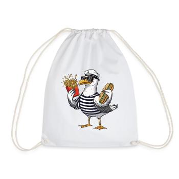 Mouette fraîche mangeant un sandwich de frites - Sac de sport léger - blanc - Devant