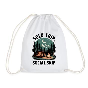 Solo instead of small talk | Camping Introvert - Drawstring Bag - white - Front
