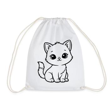Cute Baby Cat – Black & White Kitten - Drawstring Bag - white - Front