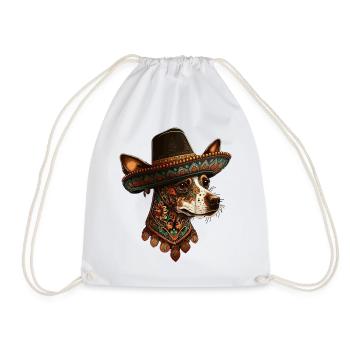 Dog Mexican Sugar Skull Sombrero Cinco De Mayo - Drawstring Bag - white - Front