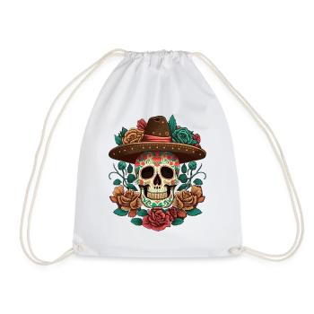 Floral Cinco De mayo Dia de Los Muertos Mexican - Drawstring Bag - white - Front