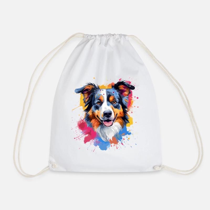 Australian Shepherd Dog Splash Art Bunt - Turnbeutel - Weiß