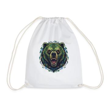 Wild Color Bear Head - Drawstring Bag - white - Front