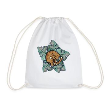 Cat Nap on Monstera Leaves - Drawstring Bag - white - Front