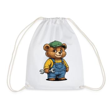 Mechanic Bär Schrauber Werkstatt - Drawstring Bag - white - Front
