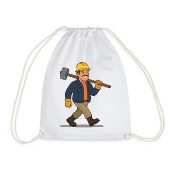 Funny construction worker with sledgehammer - Drawstring Bag - white - Front