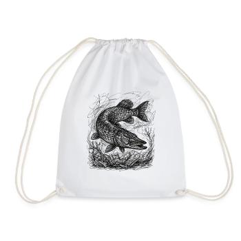 Hecht Angeln Design – Pike Fishing Sketch - Drawstring Bag - white - Front