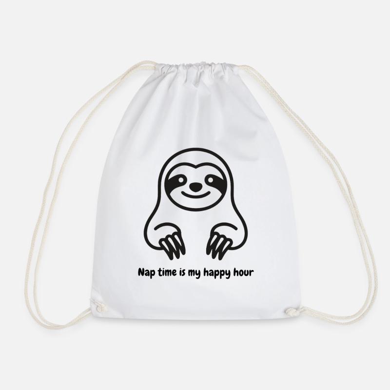 Cuddly Sloth Cartoon - Drawstring Bag - white