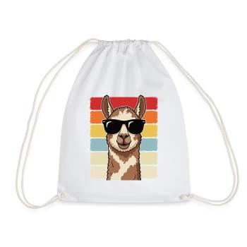 Cool Alpaca Sunglasses Retro Cute Animal Shirt - Drawstring Bag - white - Front
