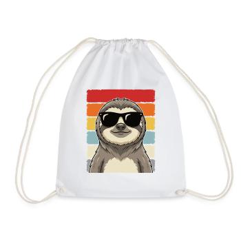 Cool Sloth Sunglasses Retro Animal Shirt - Drawstring Bag - white - Front
