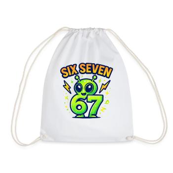 Six Seven 67 Italian Brainrot Alien Humor Funny - Drawstring Bag - white - Front