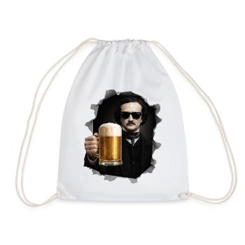 Edgar Allan Poe mit Bier und Sonnenbrille - Turnbeutel - Weiß - Vorne